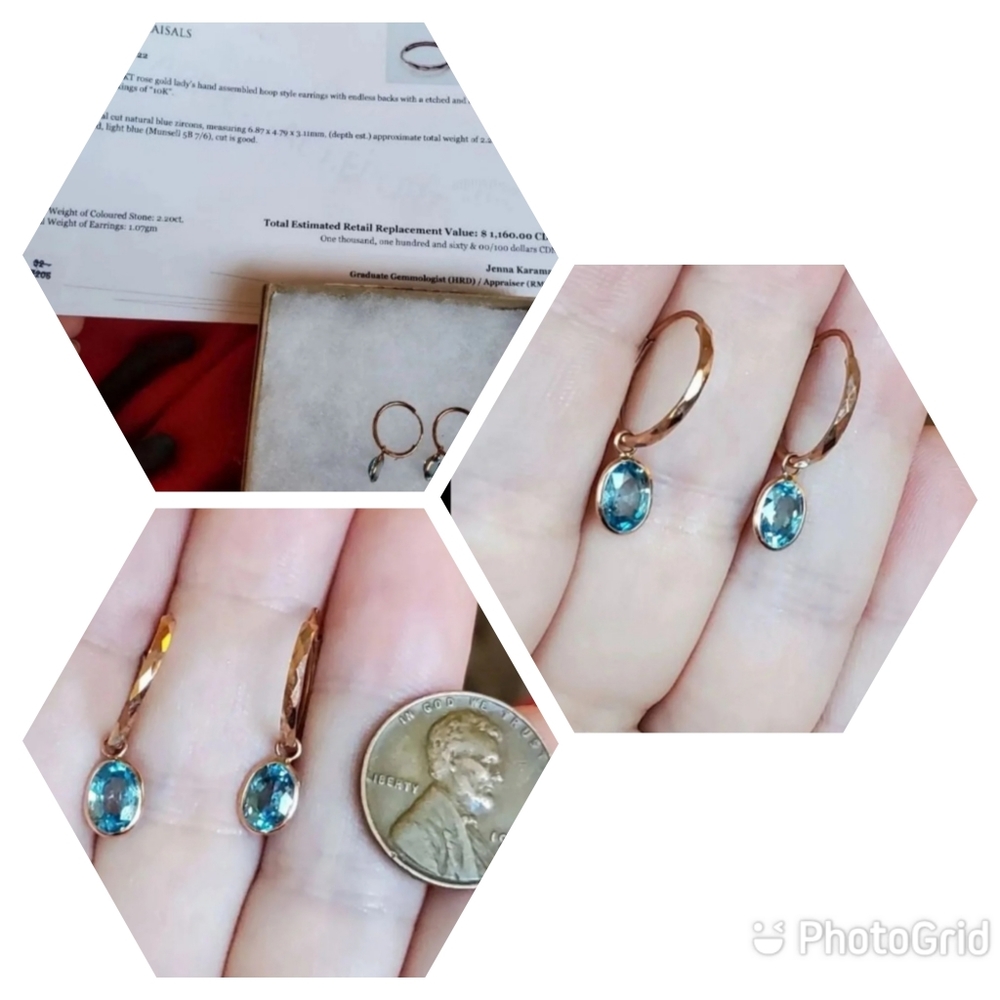 New. 10k rose gold blue zircon earrings! Two bezel set oval cut natural blue zir